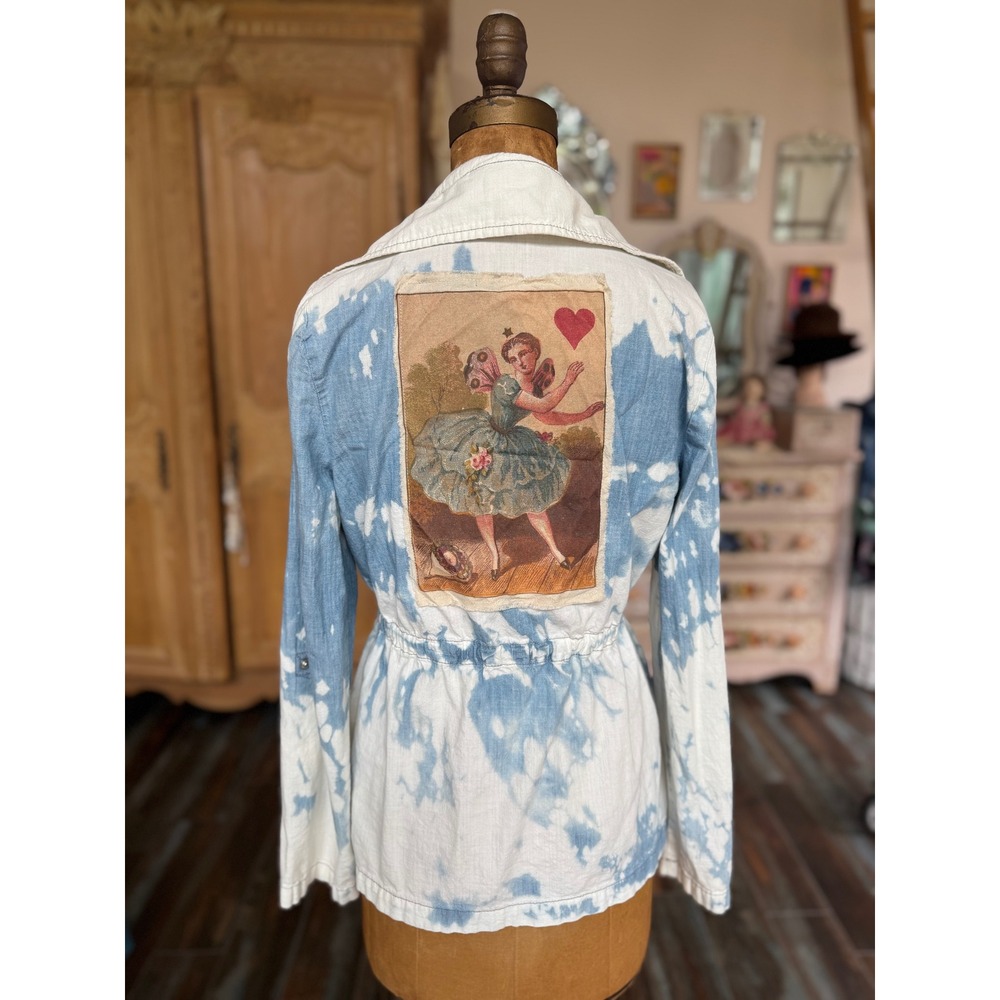 Upcycled Chambray Jacket Fairy Heart Art Patch Lightweight Cotton - Picture 9 of 11